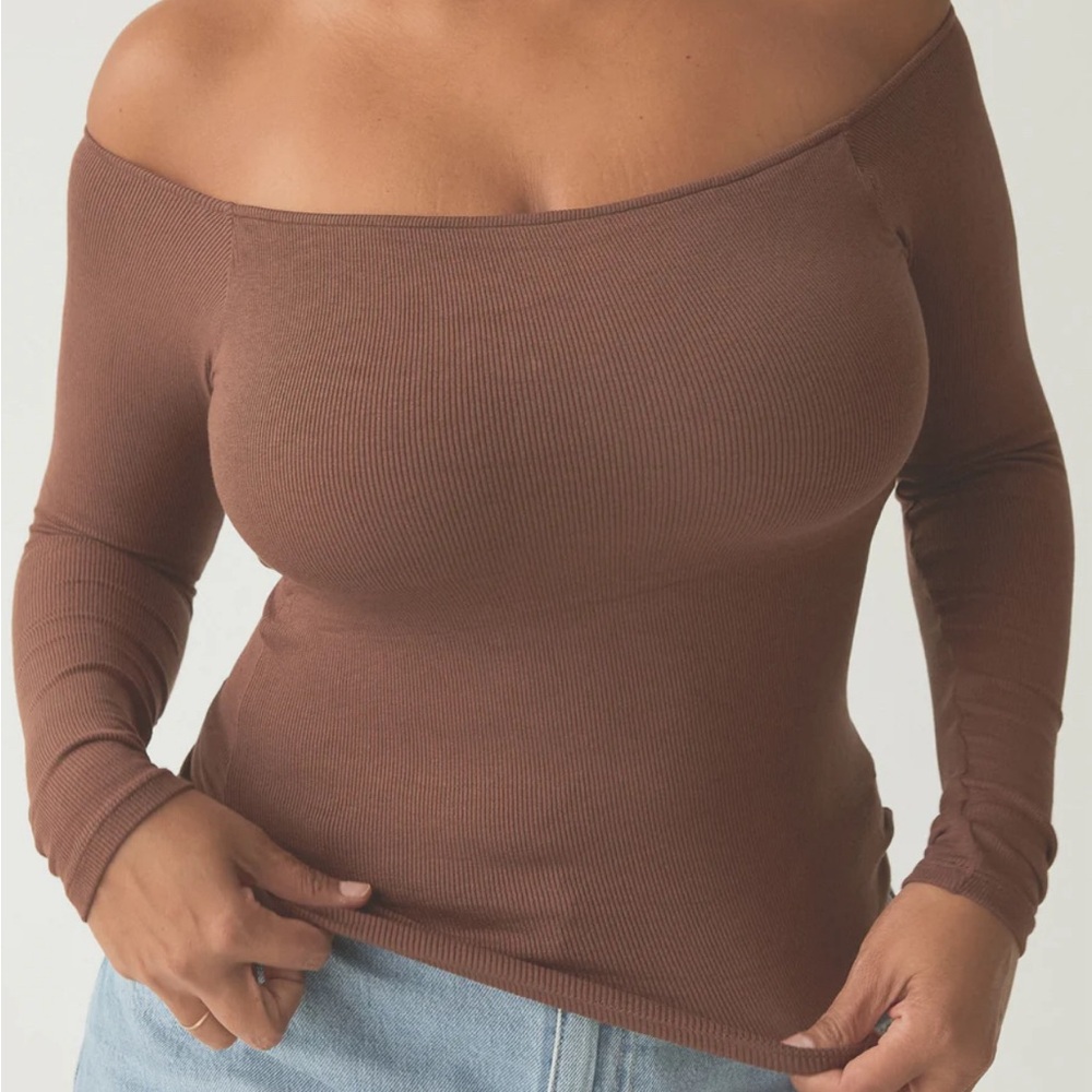 Klassy Network off-the-shoulder long sleeve Brami in chocolate brown - size L